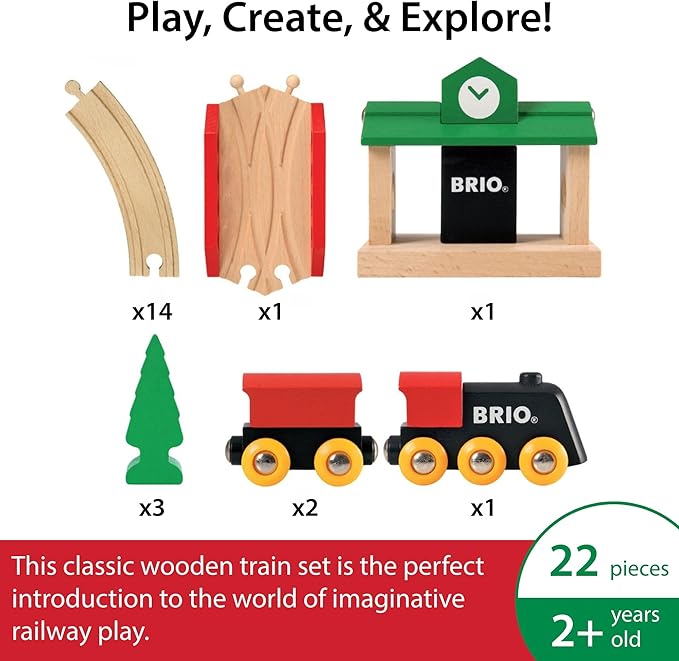 BRIO Classic Figure 8 Set - 22-Piece FSC-Certified Wood Train Set & Accessories - Includes Train, Depot, Trees, Tracks, & More - Compatible with All Sets - Fun Play for Kids Ages 2 & Up