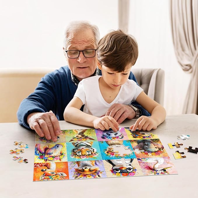 100 Piece Animal Portraits and Donuts Puzzles for Kids Ages 4-10 - Large Educational Jigsaw Puzzles for Seniors - 4-Pack