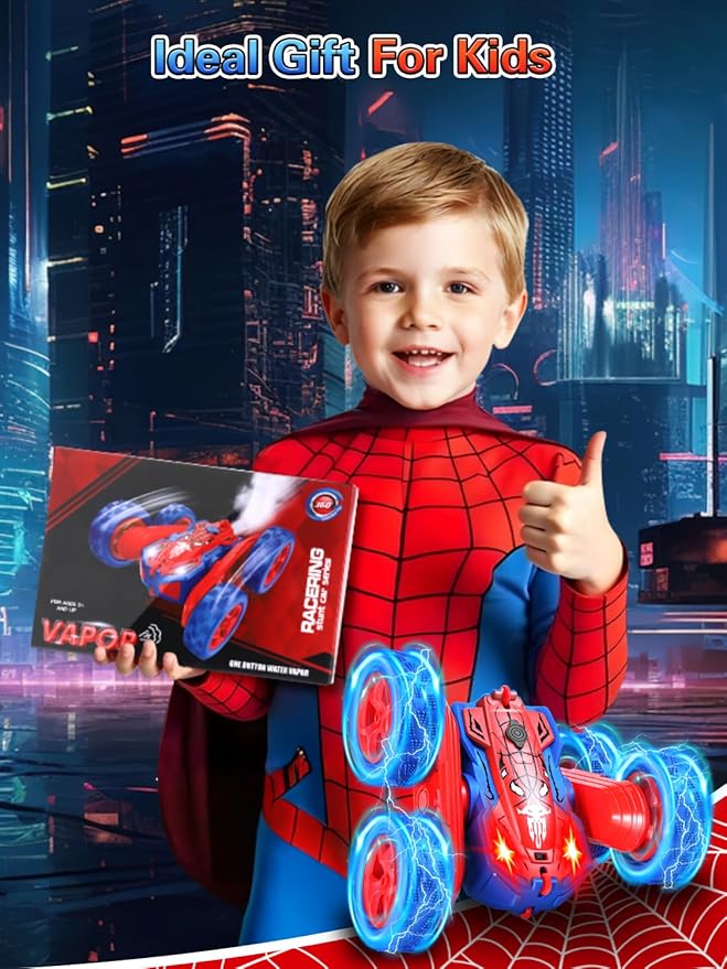 Spider Remote Control Car - 360° Flip RC Toys for 4 5 6 7 8 Year Old Boys, 2.4Ghz Double Sided RC Stunt Car with Light Spray, Birthday Xmas Gifts for Kids Age 4-6 5-7 8-12