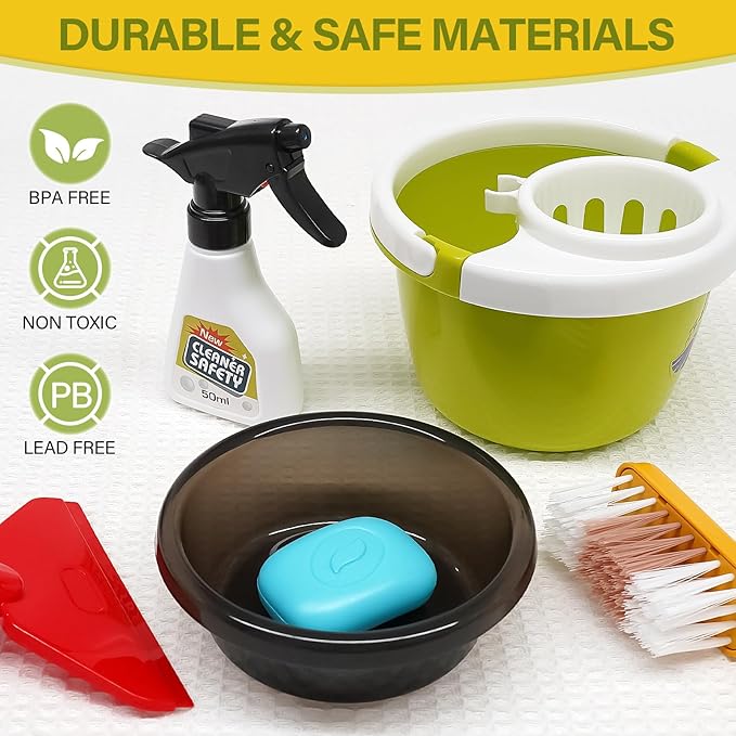 Dreamon Toddler Cleaning Set - 14Pcs Kids Cleaning Toy Set with 2-in-1 Kids Vacuum That Really Works, Pretend Home Cleaning Play Set for Toddler Age 3-7, Christmas Birthday Gift for Girls Boys