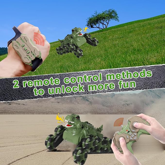 Dinosaur Remote Control Car, Monster Truck Toy, Transformer RC Car for Kids Ages 8-12, with Cool Lights, Roar, Spray, 360° Rotation, for Boys Girls.