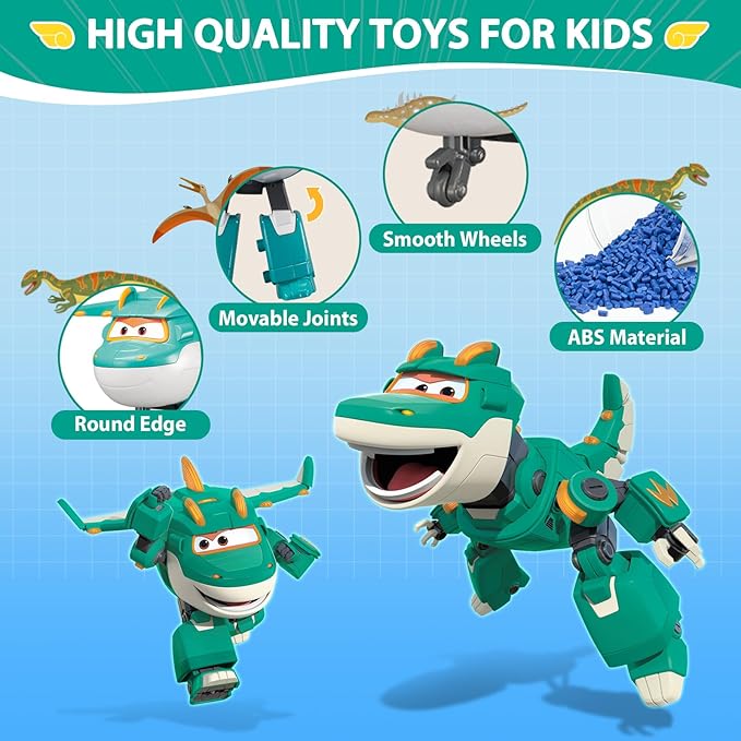 Super Wings Transformable Toys, 5 in Jett and Tino Dinosaur Airplane Transforming Figures Toys Set, 2 in 1 Mode Rescue Bots Toys for 3-5 Year Old Boys Girls, Plane Toys for Toddlers Kids Age 3 4 5 6
