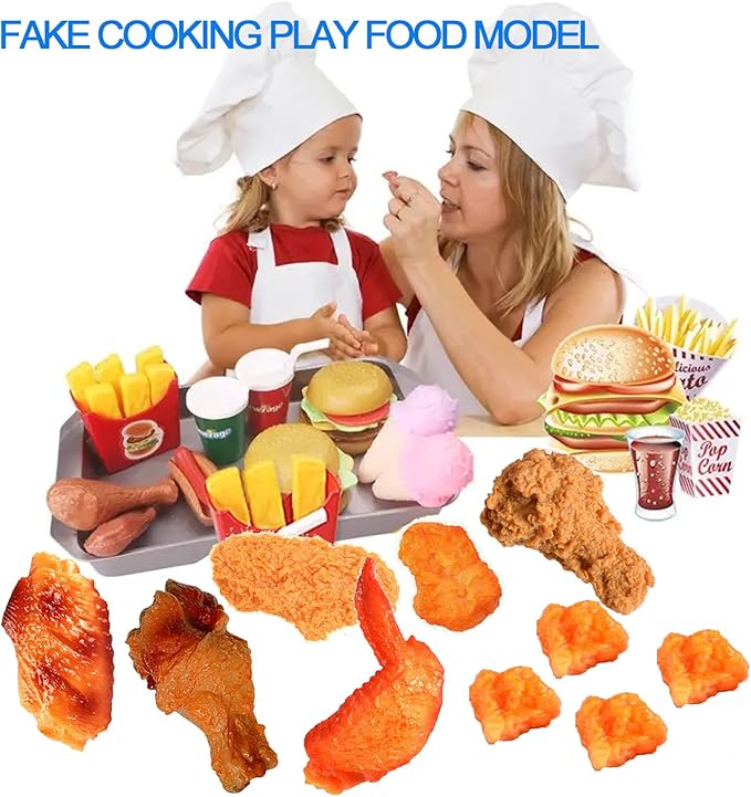 Kids Kitchen Play Food Set,Fake Fried Chicken Legs,Simulated Chicken Wings,Children Kitchen Toy Decoration,Restaurant Window Display Props,Fake Fried Chicken Food Model Set