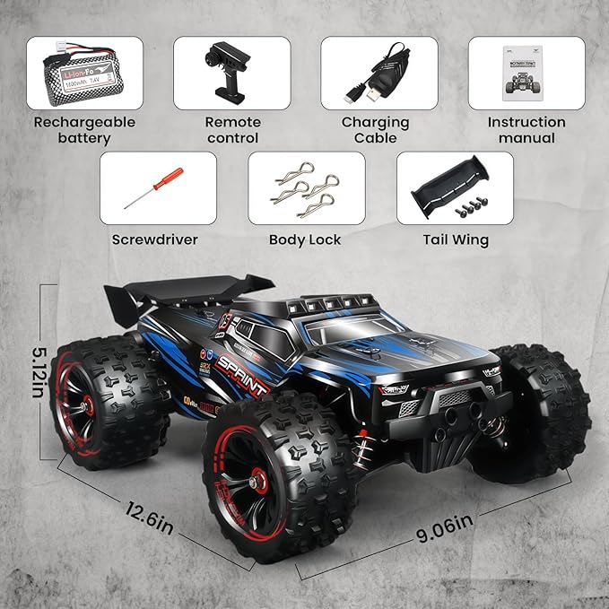 1/14 Fast RC Cars for Adults 48+ KM/H. 4WD All Terrain High Speed Remote Control Car.with 2.4 GHz Remote Control.with LED Shell Lights，Two Rechargeable Batteries Truck for Adults & Kids
