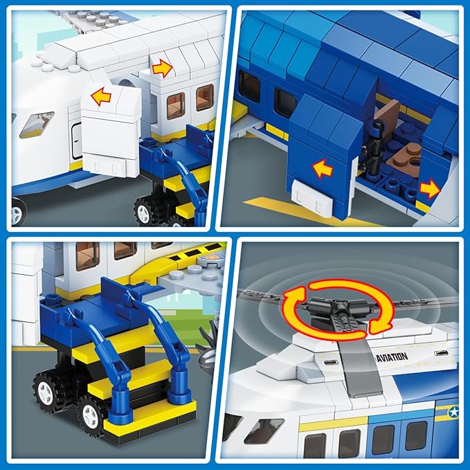 City Passenger Airplane Building Set, 711 PCS 3 IN 1 Plane Building Blocks Kit with Airport Terminal, Radar Tower, Luggage Truck, Planes Model Toys Gift for Boys Girls Kids 6 7 8 9+ Years Old