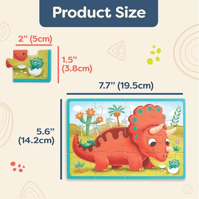 B. toys- Pack o' Puzzles - Dinosaurs- Wooden Puzzle Set – 4 Dinosaur Puzzles – Classic Prehistoric Puzzle – 12-Piece Jigsaw Puzzles for Kids – 3 Years +