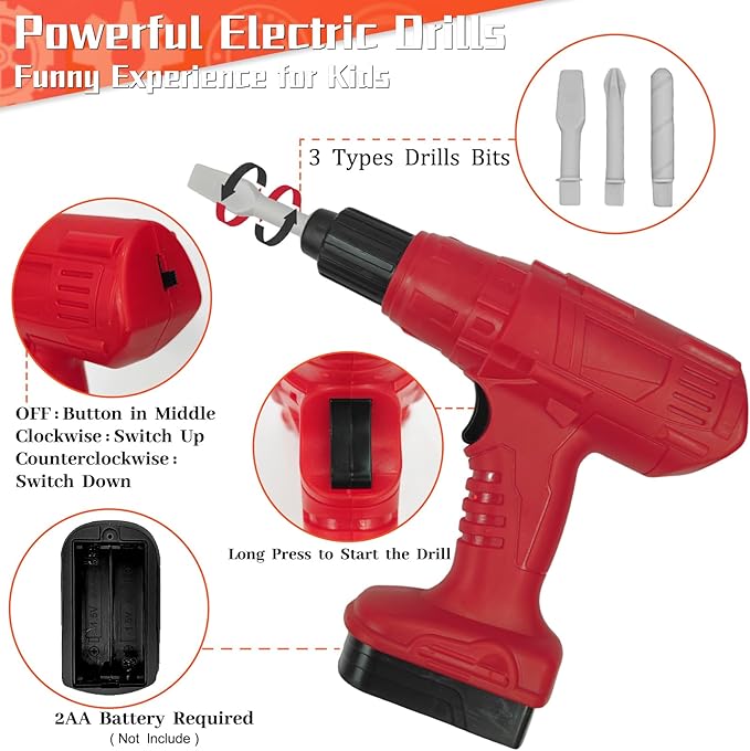 Kids Tool Set 55 PCS Toddler Tool Set with Electronic Toy Drill Pretend Play Construction Toys Kit with Tool Belt Toys Toys for Boys Girls Ages 2 3 4 5 (Orange)