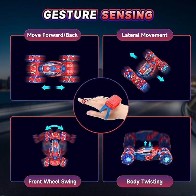 Remote Control Car Boys Toys: RC Cars 360°Flip 2.4Ghz Double Sided 4WD Transform Off Road for Rotating Hand & Remote Control Drift Stunt Cars Toy 6 7 8 9 10 11 12 Year Old Kids Girls (Red)