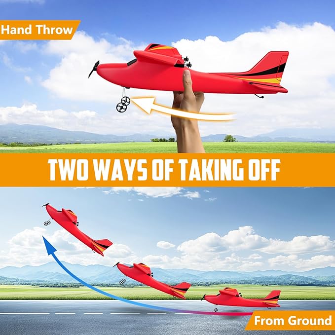HAWK'S Work 2 CH RC Airplane, RC Plane Ready to Fly, 2.4GHz Remote Control Airplane, Easy to Fly RC Glider for Kids & Beginners (Red)