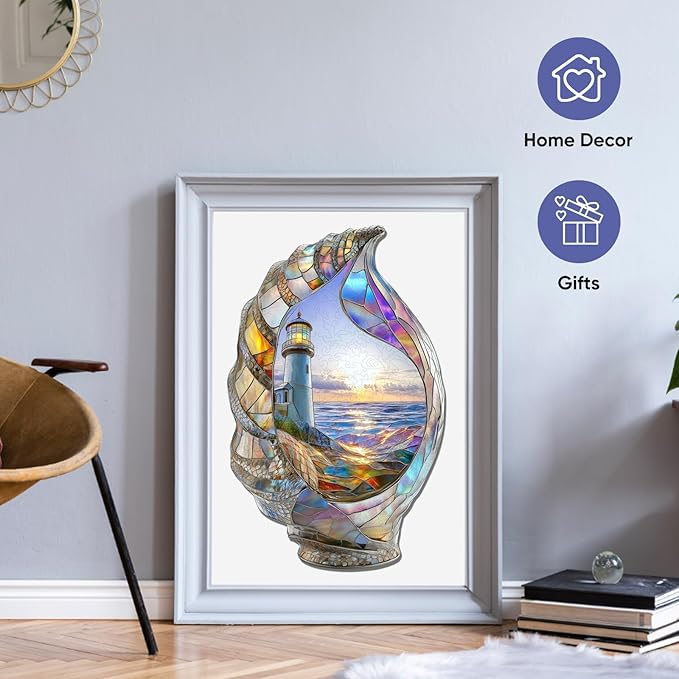 Wooden Puzzles for Adults, Shell Landscape Jigsaw Puzzles 500 Pieces, Unique Shape Puzzles for Adults and Kids, 19.8 x 12.5 Inches Medium Size, Fun Challenging Puzzles Family Game