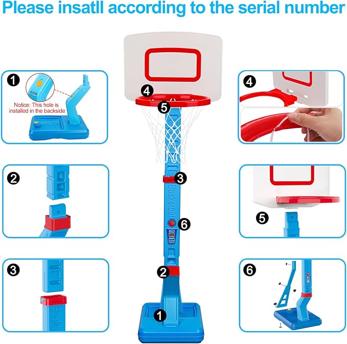 Toddler Basketball Hoop Indoor Mini Adjustable Basketball Goal with Ball Pump for Boys Girls Outdoor Toys for Backyard Game Outside Basketball Toy for Kids Age 2-4 3-5 6 7 4-8 Easter Birthday Gifts