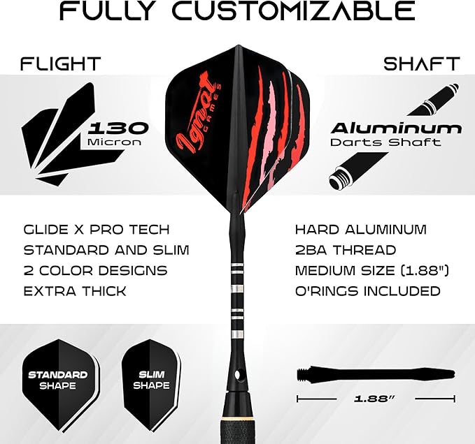 IgnatGames Steel Tip Darts Set - 3/6/12 Pack Brass Darts Metal Tip Set with Exquisite Case - Aluminum Shafts, 2 Sets of Flights, Dart Tool & Sharpener