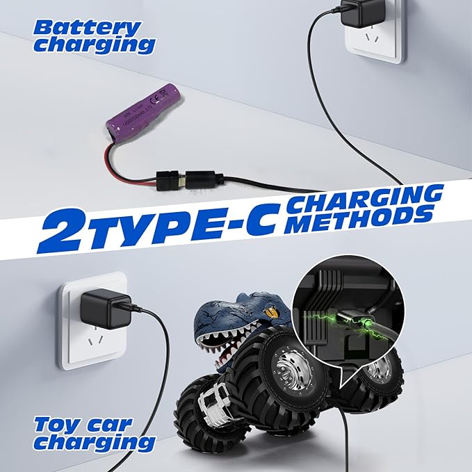 Tecnock Remote Control Monster Trucks Car, 360° Rotating RC Cars for Boys, 2.4GHz Dinosaur Toys with Spray, Light & Sound, Toys for Kids 6 7 8 Year Olds, Gift for Boys and Girls