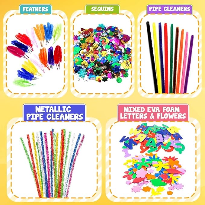 FUNZBO Arts and Crafts School Supplies for Kids -Kindergarten School Supplies Set with Glitter Glue Stick,Glue, Pipe Cleaners Craft and Kids' Scissor, Birthday Gifts for Girls Boys Age 4+