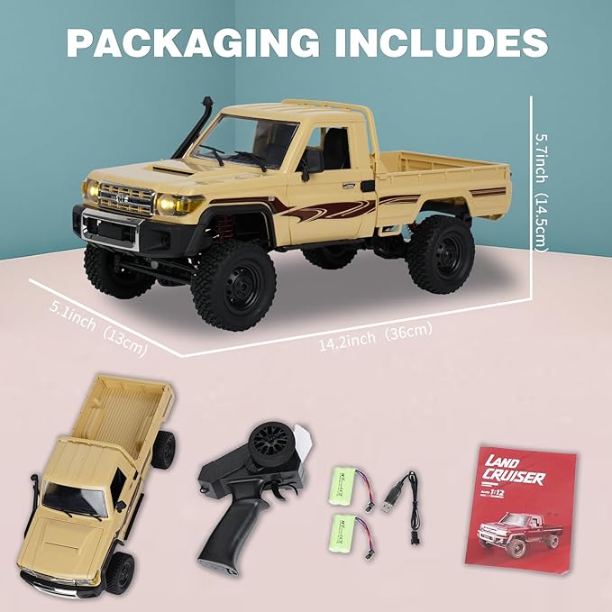 MN82 RC Rock Crawler, 2.4Ghz Toyota Remote Control Truck, 4WD 2 Speeds Switch RC Crawler Off-Road Pick-up with 2 Upgraded 1200mah Battery, 1/12 Scale Trucks (with Gift)