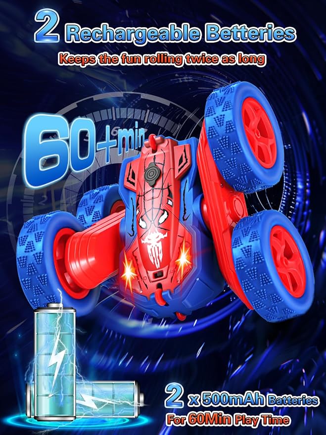 Spider Remote Control Car - 360° Flip RC Toys for 4 5 6 7 8 Year Old Boys, 2.4Ghz Double Sided RC Stunt Car with Light Spray, Birthday Xmas Gifts for Kids Age 4-6 5-7 8-12