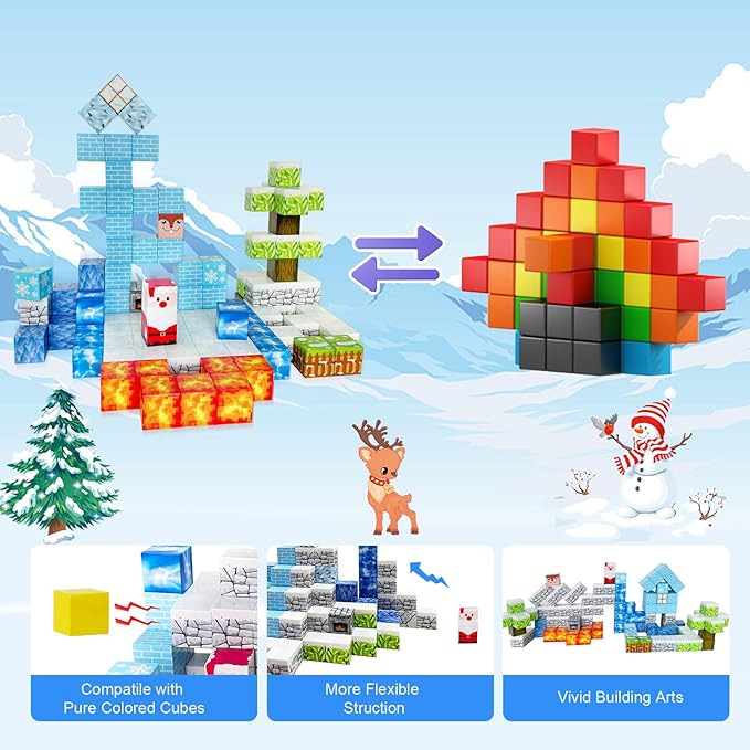 Magnetic Blocks - 110PCS Magnets Building Blocks World Set for Kids Ages 3-5 5-7 8-12, Magnetic Tiles Game Preschool Toys for 3 4 5 6 Year Old Girls Boys Gifts （Ice World）
