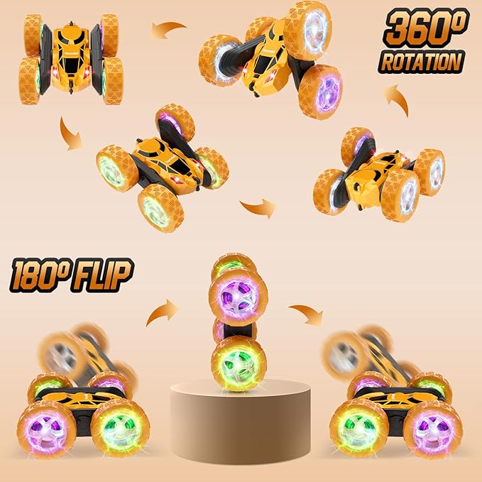 Remote Control Car, 360° Rotating 2.4GHz Fast Stunt RC Cars for Kids, Boy Toys Ages 6 7 8 9 10 Year Old, Gifts for Boys and Grils-Yellow