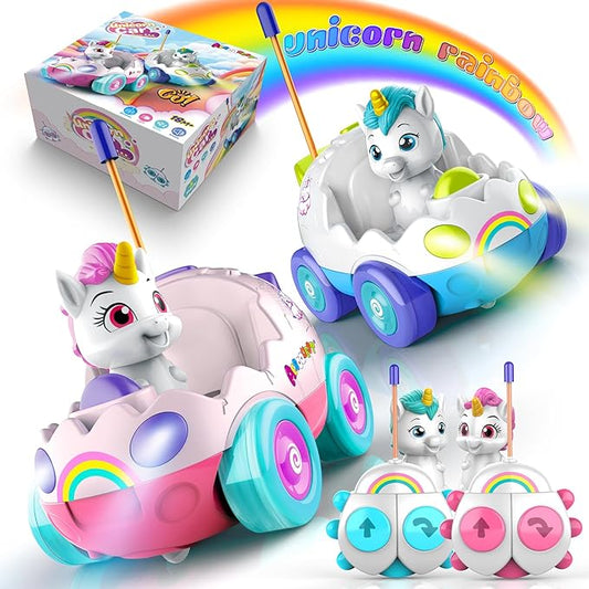 Remote Control Car for Toddlers 1-3,2 Pack Unicorn RC Cars Toys with LED Lights & Music for Toddlers Ages 2-4 Cute Birthday Gifts Toys for Girls 2 3 4 5 Years Old (Unicorn)
