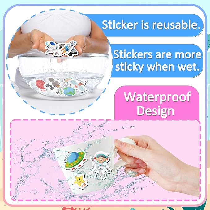 Reusable Sticker Books for Kids, Jelly Quiet Book, Preschool Learning Activities Busy Book for Toddler Travel Toys Waterproof Stickers for Kids 2 3 4 5 6 Year Old Girls Boys (Space)