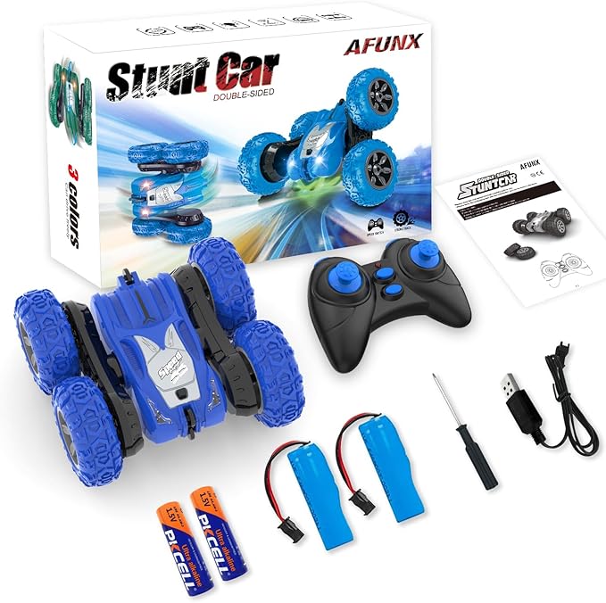 Remote Control Car, RC Stunt Double Sided 360° Rolling Rotating Rotation Cars, High Speed Off Road Racing Truck for 6 7 8-12 Year Old Boy Kids Toy (Blue)