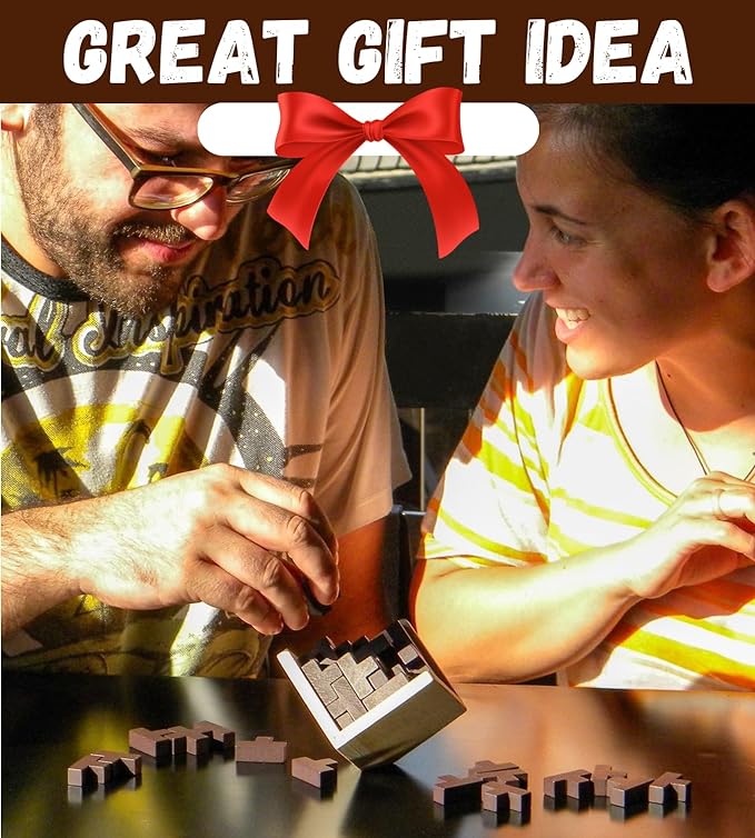 Original 3D Wooden Brain Teaser Puzzle: Engaging 3D Puzzle Box for Kids 8-12 & Adults, Desk Toys Delight, Challenging Games & Wooden Puzzles for Adult Brain Boost (Brown)