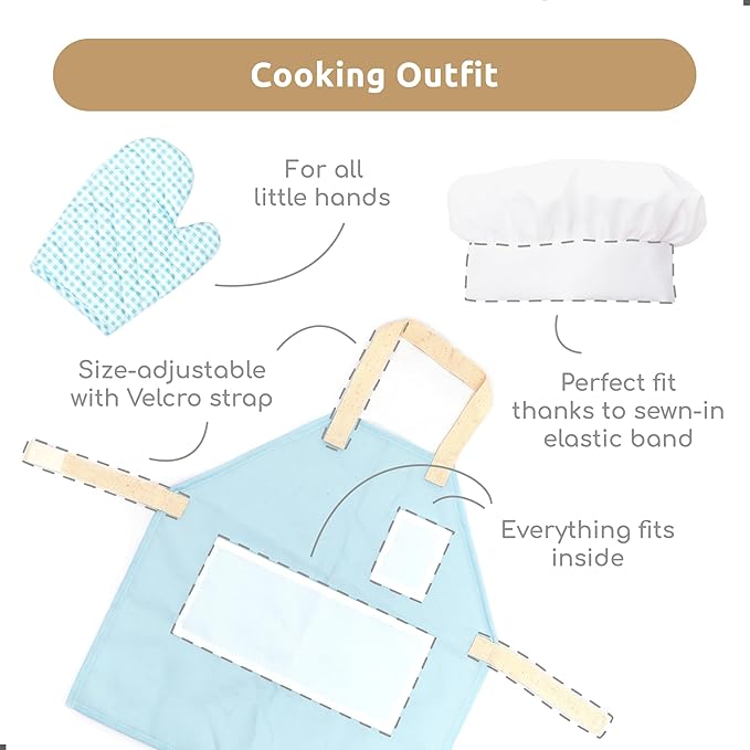 UMU® Wooden Kids Cooking Set – 18-Piece Pretend Play Kitchen Toy with Pots, Pans, Play Food, Utensils, Apron & Chef Hat – Montessori Role Play Set for Toddlers and Children Age 3 4 5 Years