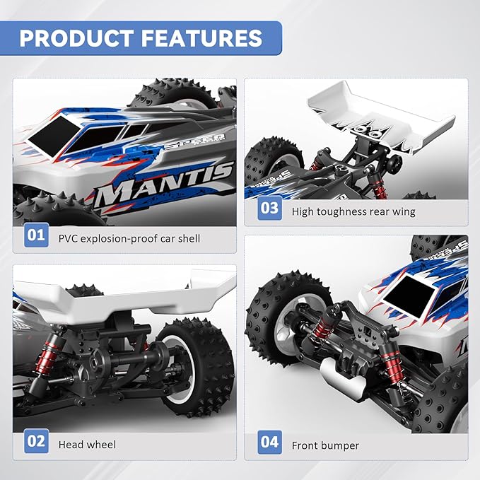 1/16 Fast Remote Control Monster Truck, High Speed RC Car with 48 mph Offroad Buggy, 2 Sets of Rechargeable Batteries (Blue)