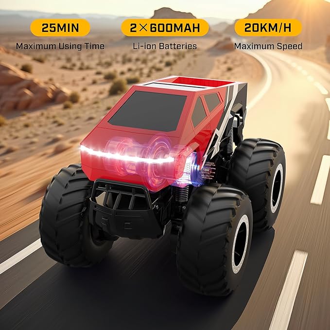 WayEee RC Car Kids Toys for Ages 6+, Remote Control Car Waterproof Monster Truck, Amphibious 4WD All Terrain Off-Road Pickup, 1:16 Scale, 2.4GHZ Vehicles, Boys Christmas Kids Birthday Gift/Red