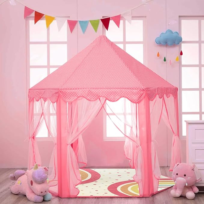 STARUIA Rainbow Rug for Baby Girls Bedroom, 55"x47" Washable Area Rug for Princess Tent Castle, Hexagon Non-Slip Nursery Rug Ultra Soft Play Carpet for Kids Room Playpen Dorm