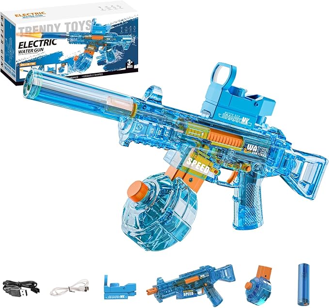 Electric Water Gun for Adults Kids, Automatic Squirt Watergun Pistol with Led Lights, Summer Outdoor Pool Beach Party Toys, UMP45 Blue