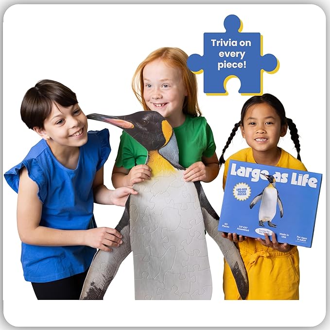 50 Piece Trivia Floor Jigsaw Puzzle - Life Size King Penguin - Educational Trivia On Each Piece – Fun Gift for Kids Enjoyable for Adults, Ages 3+ XL Puzzle Size Assembled 24" x 36" - Made in USA