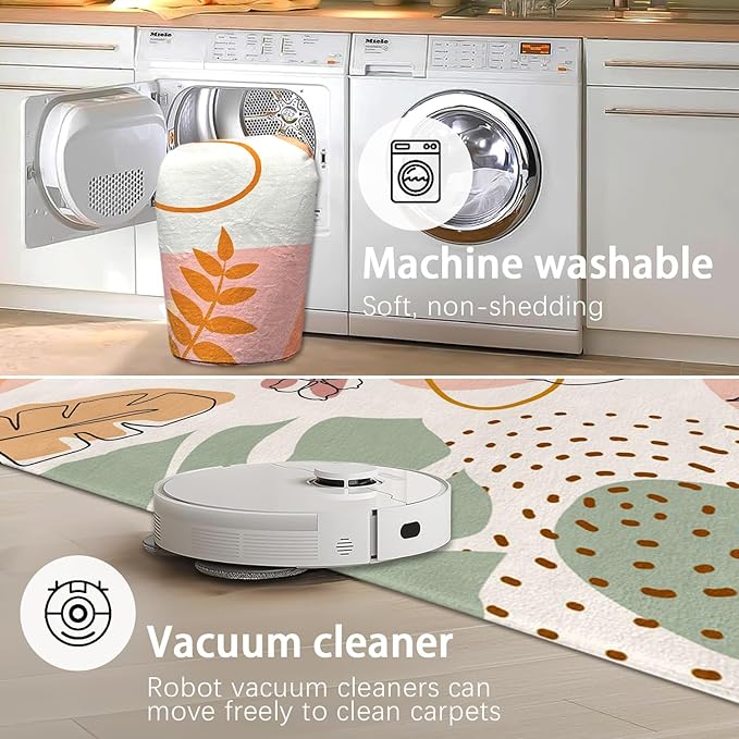 3x5 Boho Entryway Rug, Boho Flower Area Rugs for Girl Bedroom, Abstract Floral Pink Carpet for Living Room, Washable Kids Nursery Rugs for Classroom Decor Non-Slip Kids Playroom Rugs Mats for Floor