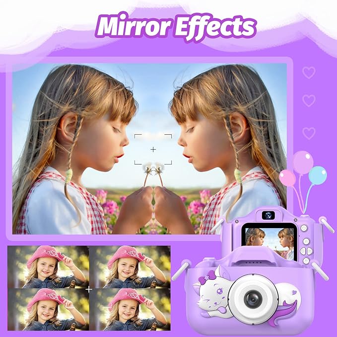 Kids Camera Toys Gifts for Boys Girls, Selfie HD Digital Video Shockproof Camcorder, Christmas Birthday 3 4 5 6 7 8 9 Years Old Girls - 32GB SD Card Included