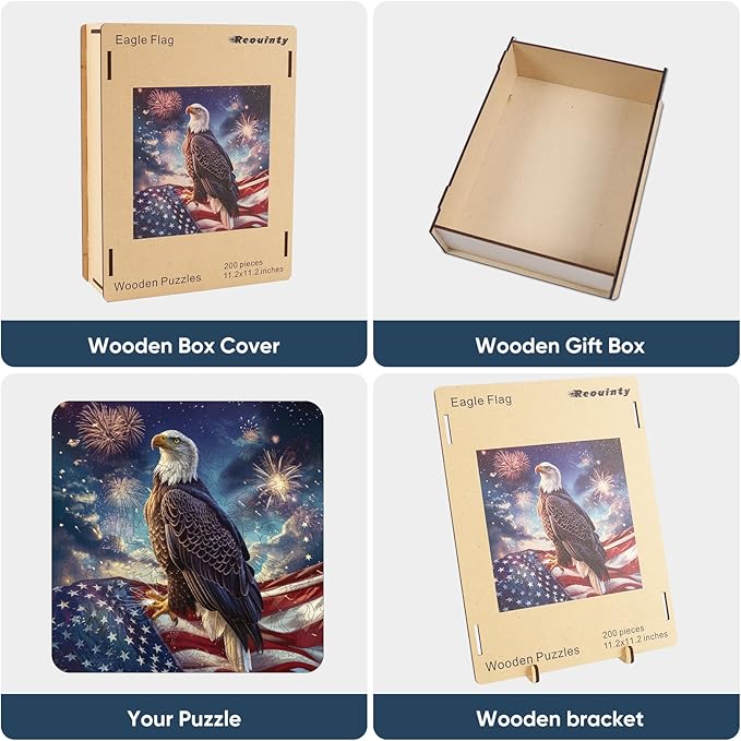 Wooden Puzzle for Adults, Eagle Flag Wooden Jigsaw Puzzles(11.2 * 11.2in-200pcs), Beautiful Wooden Puzzle with Box Birthday Gifts for Adults and Kids Family Game
