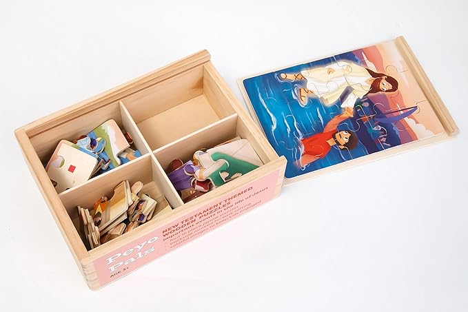 Bible Puzzles for Kids Ages 4-6 | 4-in-1 Wooden Jigsaw Puzzles in Box (15 pcs Each) | Christian Gifts for Kids | Preschool Learning Activities | Preschool Graduation Gift (New Testament B)
