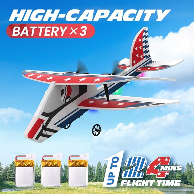 DEERC RC Plane, 2.4GHZ Remote Control Airplane W/ 3 Batteries & 6-axis Gyro Stabilizer, 2CH RTF RC Glider Toy for Beginners Kids Boys Girls Adults