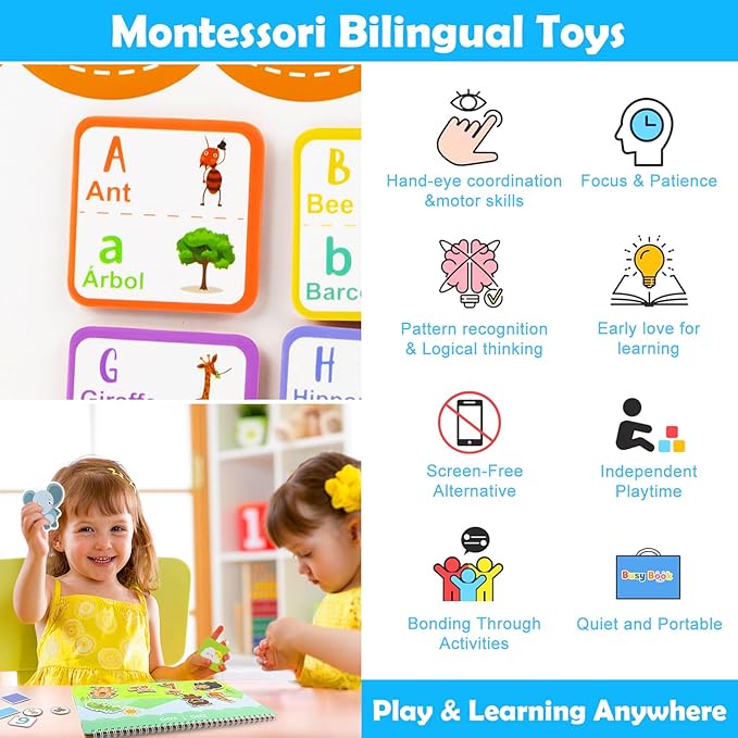 Foayex Preschool Learning Activities Spanish English Books - Bilingual Montessori Educational Toys for 3 4 5 Year Old Girls, Speech Therapy Toys Español para Niños, Juguetes para Niñas Gifts for Kids