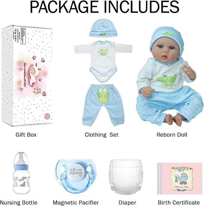 SCOM Lifelike Reborn Baby Dolls - 16 inch Realistic Baby Toddler Dolls Soft Cloth Body Vinyl Limbs, with Clothes and Doll Accessories Gifts for Kids Age 3+