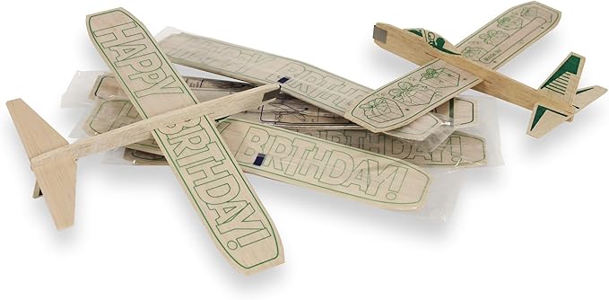 Guillow's 12" Balsa Glider Planes: Happy Birthday - 6 Pack Bundle - Flying Airplane Building Kit, Assemble & Decorate Wooden Gliders, Party Craft Kids Ages 8+