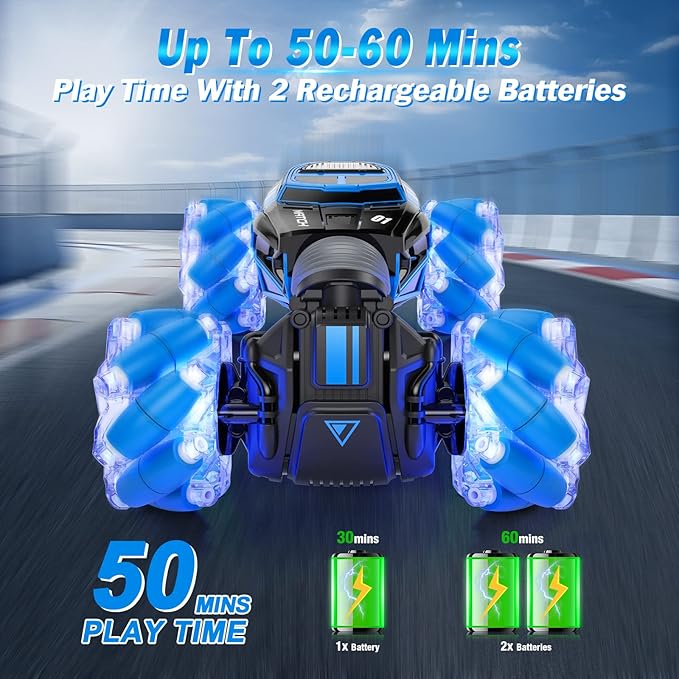 Powerextra Remote Control Car, Gesture Sensing RC Stunt Car with Lights & Dance, Toy for Kids Aged 6-12