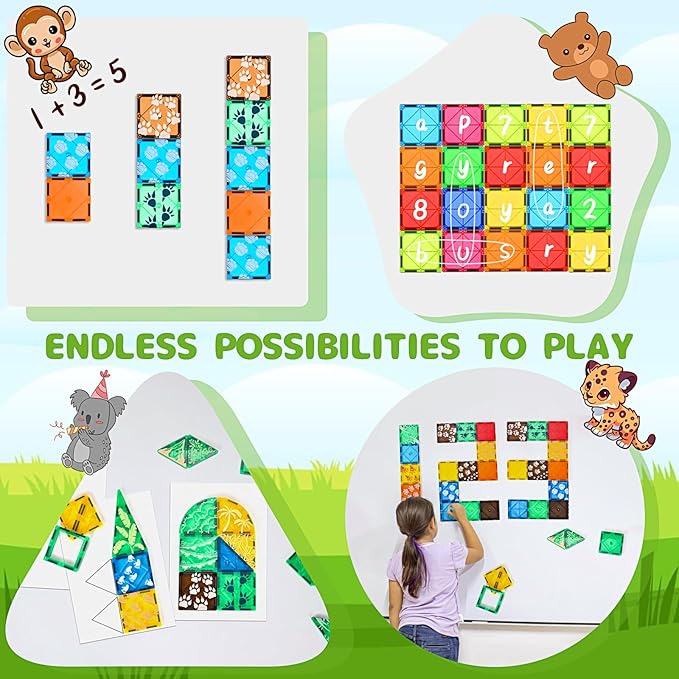 Magnetic Tiles Animals Jungle Gifts Building Sets,Toddler Magnetic Toys for Kids Ages 4-8,Forest Montessori Magnet Tiles Set, Safari Zoo Animal Toys,STEM Construction Magnetic Blocks for Toddlers 3-5