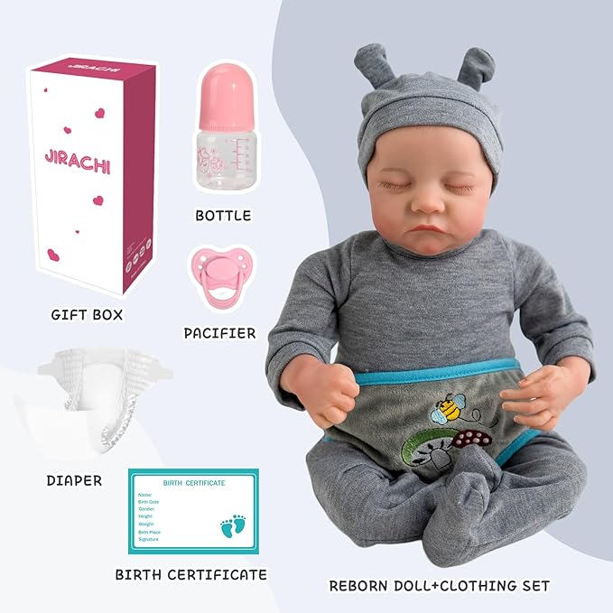 Jirachi Lifelike Reborn Baby Dolls Boy,18 Inch Soft Cloth Body Realistic Reborn Dolls That Look Real Adorable Sleeping Newborn Baby Dolls with Accessories for Kids Age 3+