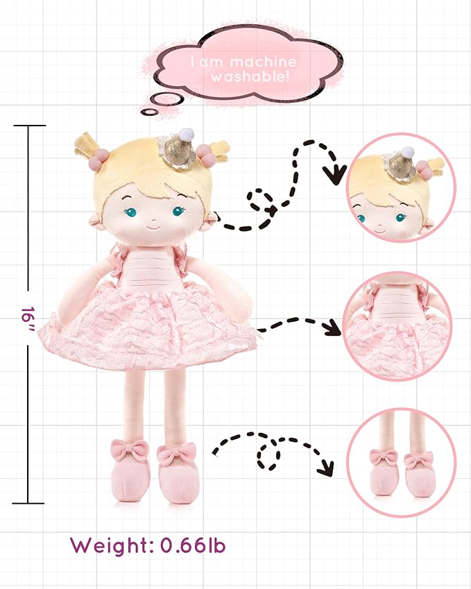 Soft Baby Doll Toys (16''), My First Baby Rag Doll for 1 Year-Old Girl Birthday Gift, Christmas Plush Toys Gift for Toddler Kids Infants-Daydream-Princess-Wish