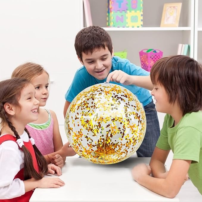 12 Pack Inflatable Beach Balls Bulk 16" Glitters Pool Toys Balls for Pool, Beach, Summer Pool Party - Swimming Pool Game Water Beach Toys Kid Party Favor Decorations Summer Blow Up Beach Ball