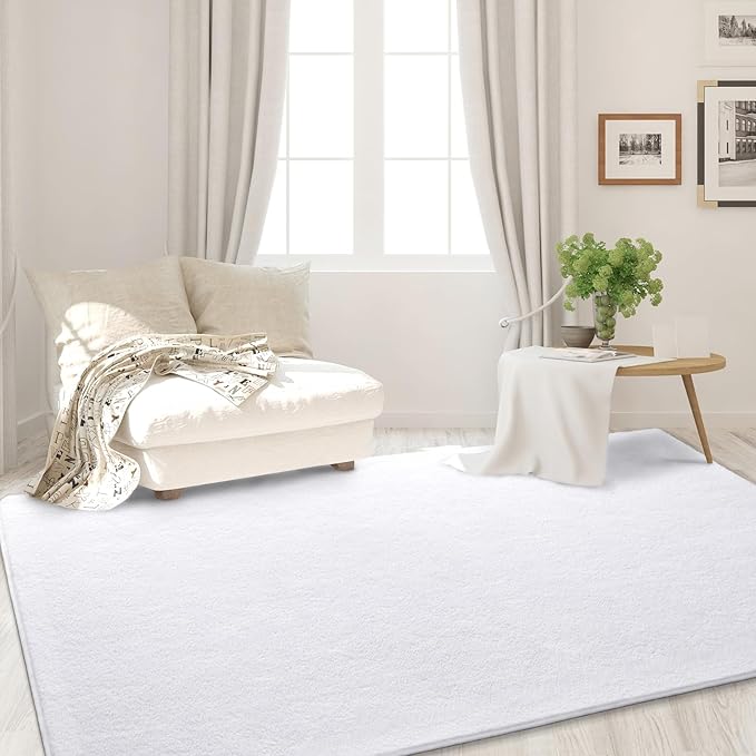 FlyDOIT Area Rugs for Bedroom Living Room, 5x8 White Super Soft Comfy Thickened Memory-Foam Indoor Carpets, Modern Aesthetic Minimalist Carpet for Boys Girls Adults Apartment Nursery Home Décor