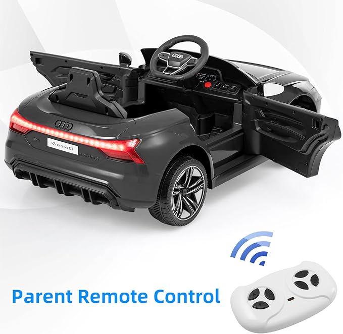 INFANS 12V Kids Ride On Car, Licensed Audi RS e-tron GT Electric Vehicle with Remote Control, Toddlers Battery Powered Toy with 4 Wheels Suspension, LED Headlight, Music, MP3, USB, TF Port (Black)