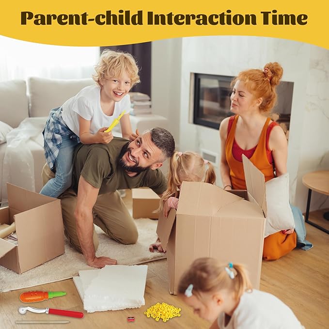 361 Piece Cardboard Construction Tools Kit for Kids: STEAM Building Toy Set with Cardboard Cutter Gloves Screws Nuts, Educational Craft Kit Gift for Boys Girls Age 5+, Great for Home Play + Classroom