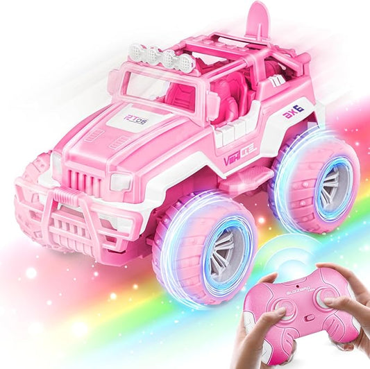 Pink Remote Control Car for Girls, 1:16 Scale RC Jeep with LED Light & Rechargeable Batteries, 80 Min Playtime 2.4 GHZ Pink Truck Toy, Car Toys Gifts for Girls