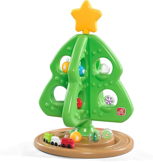 Step2 My First Christmas Tree, Kids Interactive Holiday Tree Toy, 12 Colorful Plastic Ornaments to Decorate, Mini Train Set Circles the Skirt, Made of Durable Plastic, For Toddlers 1.5+ Years Old